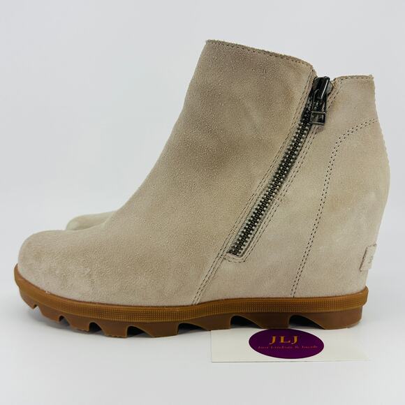 Sorel Womens Joan Of Arctic Wedge II Zip Soft Taupe Suede Ankle Booties Size 8.5 - Picture 5 of 11